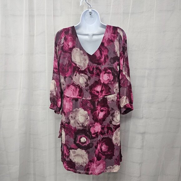 BCBGeneration Pink Purple Floral Mini Dress Coquette Romantic Floral Ruffled M - Picture 6 of 10